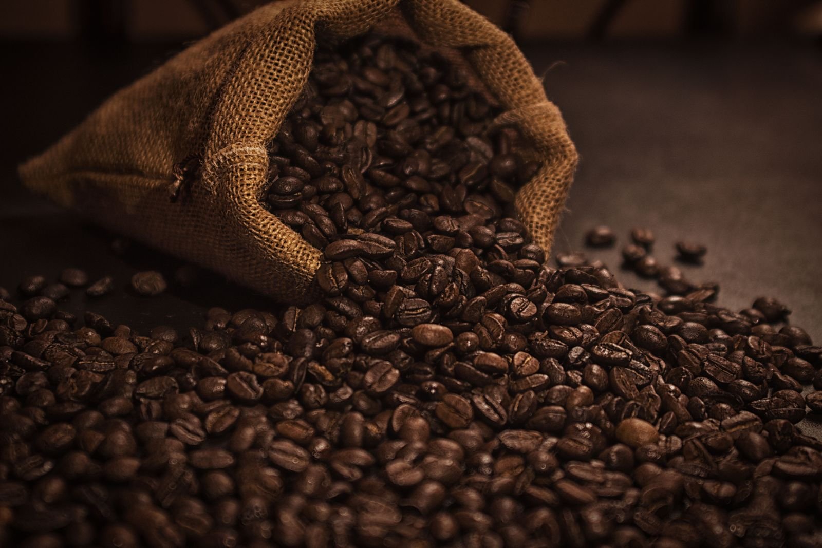 Coffee beans in a burlap sack for making cold brew