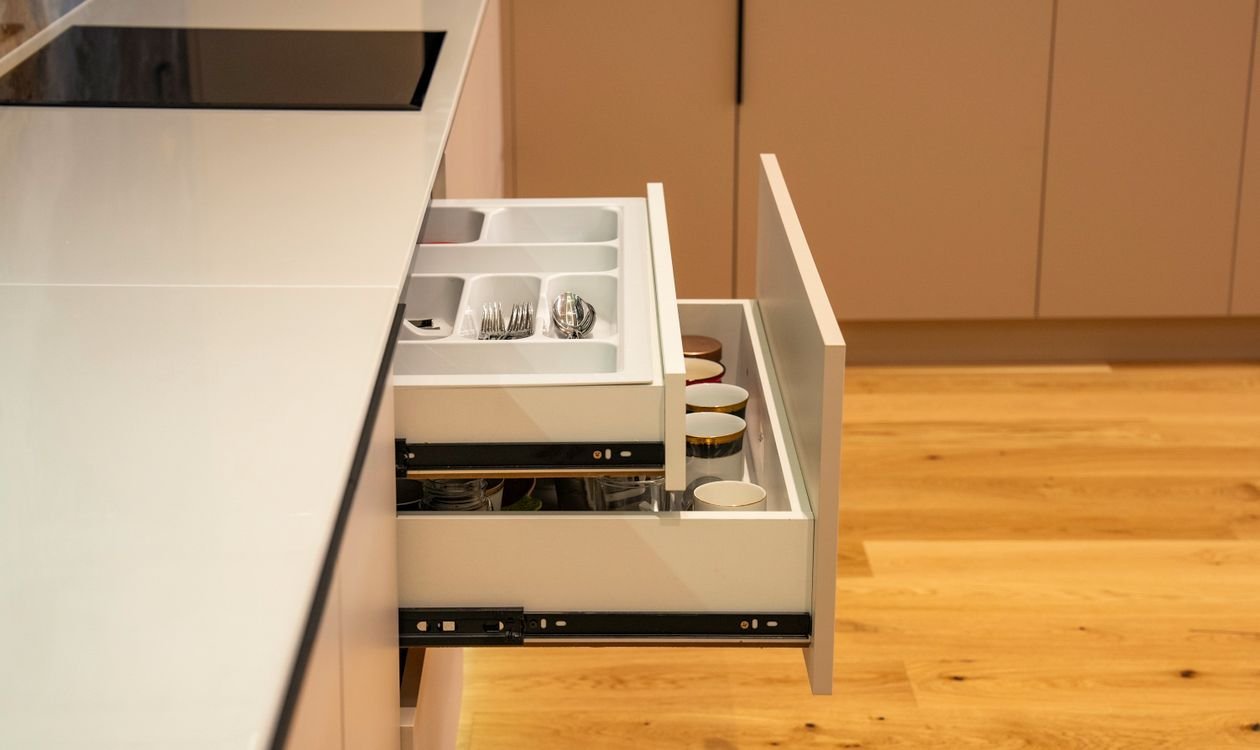 Organised kitchen drawer with a cutlery divider